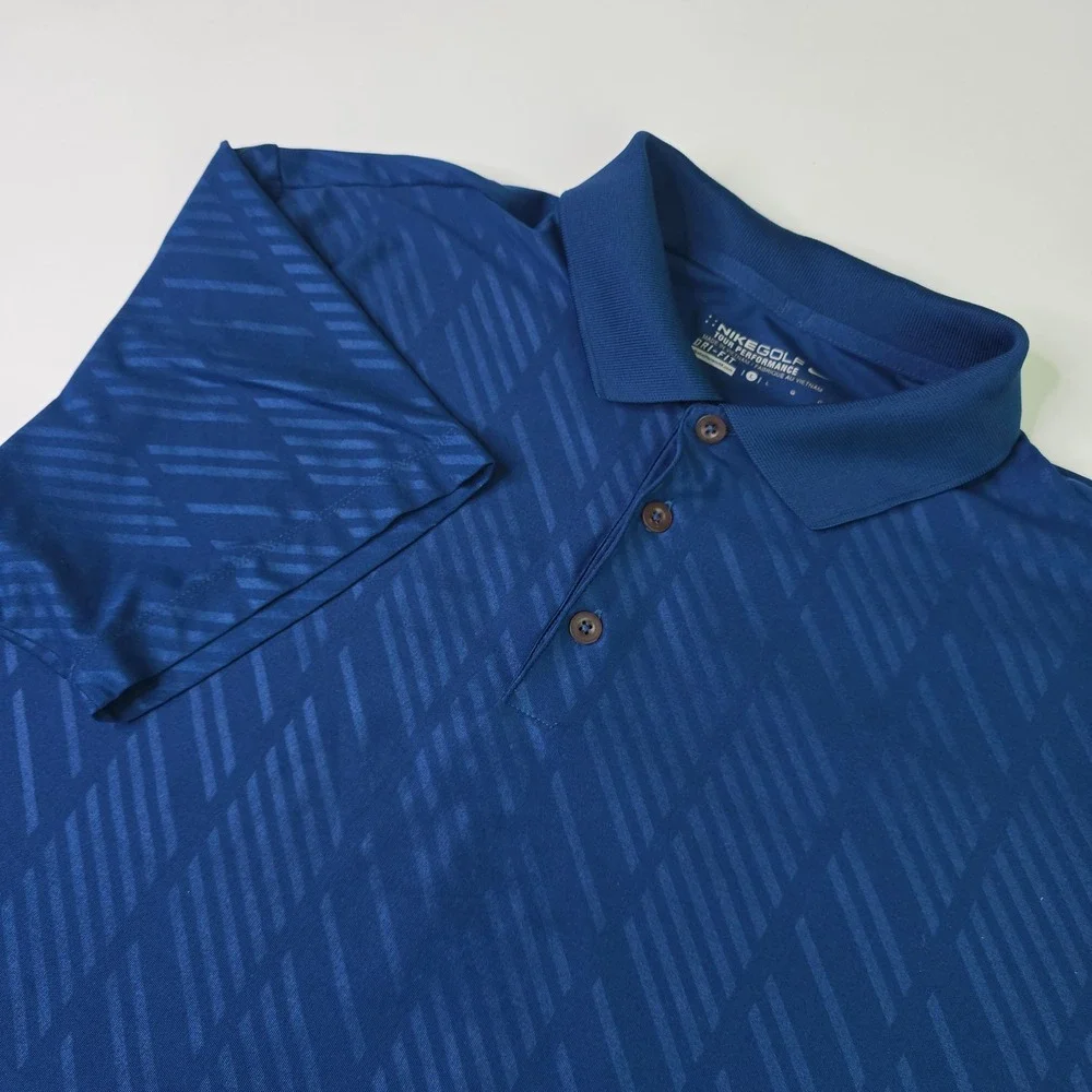 Nike Golf Tour Performance Dri-Fit Polo Shirt Mens Large Blue Tonal Stripe L